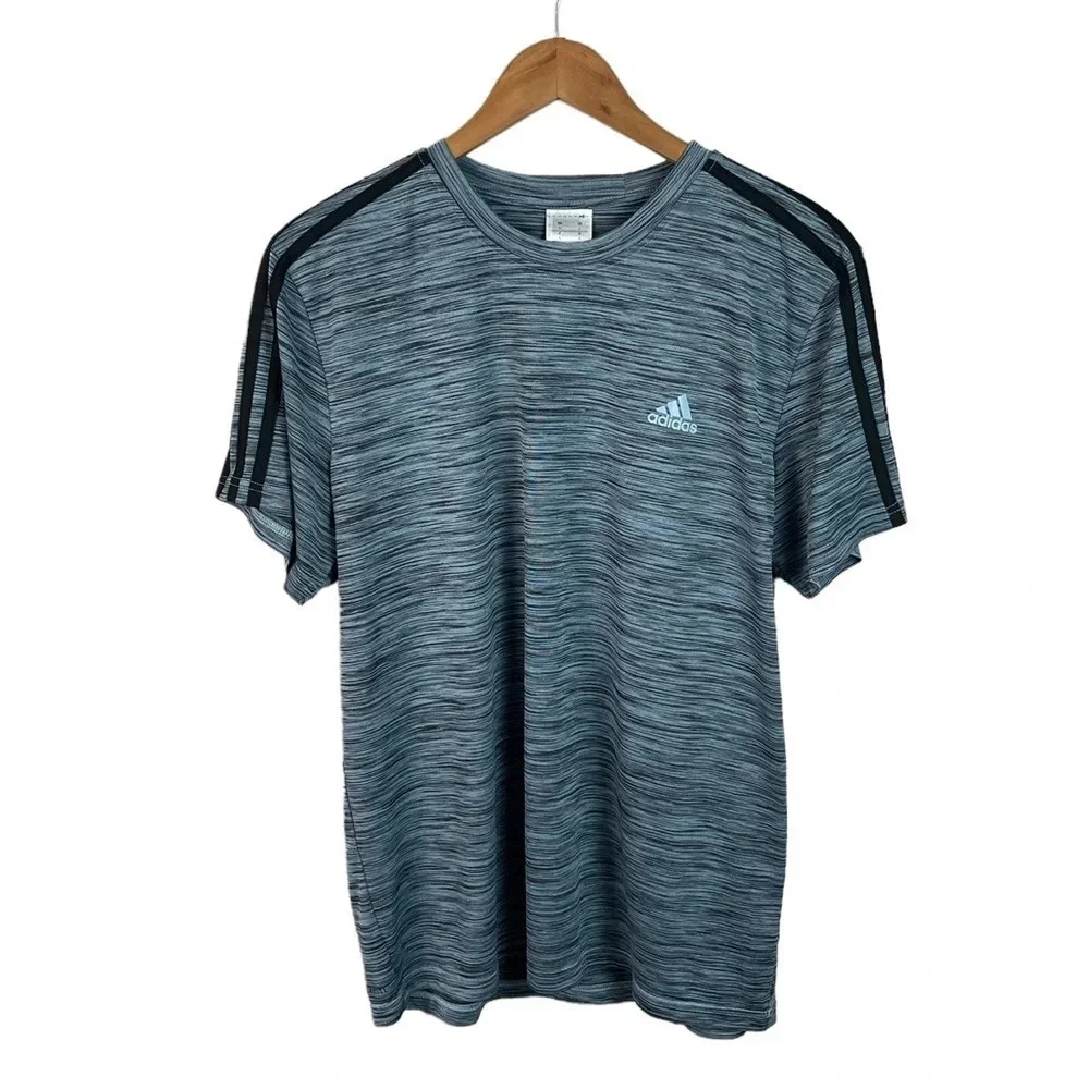 TS609 Mens Adidas 3 Stripe Brand Athletic Performance Gym Shirt L
